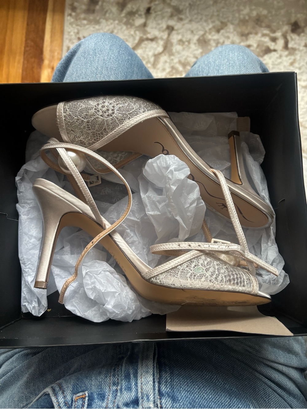 Nina Ivory Pearl-Accent Ankle-Strap Heels - Picture 5 of 12
